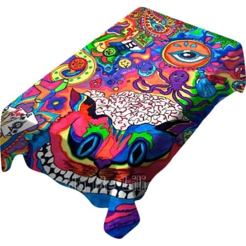 Drawn Cheshire Cat Psychedelic Art Design Tablecloth Dining Decoration