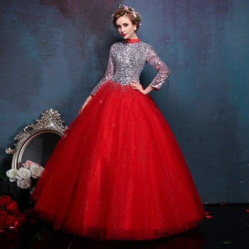 Luxury long sleeve red collar sequined beading ball gown medieval Renaissance Gown queen Dress Victoria Antoinette Belle