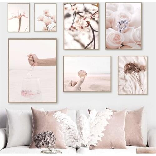 Pink decoration Nordic Modern Beach Landscape Picture Home Decor Wall Art Canvas Painting Seaside Scenery Poster Print Design