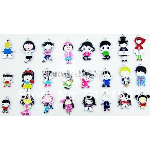 S23! Wholesale 100Pcs/Lots DIY Alloy Enamel mixed girl Charms Metal Charms