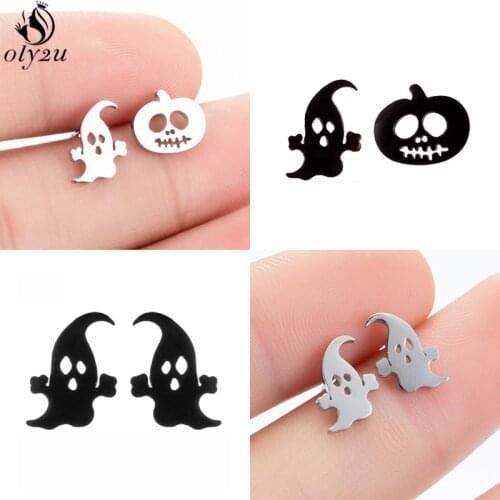 Stainless Steel Pumpkin Ghost Earrings Unisex Jewelry 2021 Hip Hop Smiley Face Stud Earring Women Ear Piercing Hallowmas Gifts