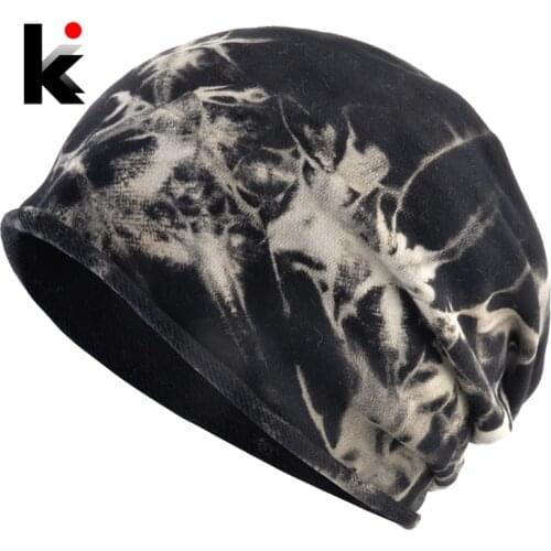 Thin Skullies Beanies Women Knitted Cotton Beanie Hats Men Fashion Ink Printing Bonnet Gorras Streetwear Hip Hop Caps Unisex Hat