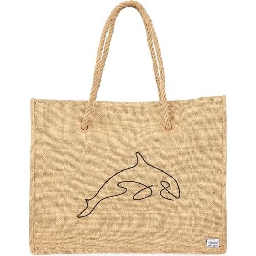 SRO Design Creative Organic Straw Beach and Daily Shoulder Bag Dolphin Holiday Vacation House Guest
