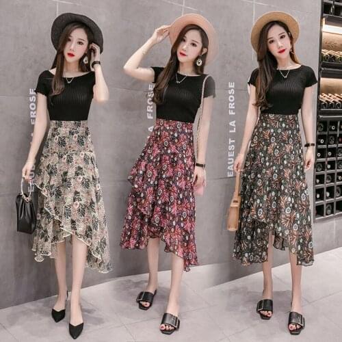 Versatile New Style High Waist Joker Chiffon Skirts Trumpet Floral Irregular Long Skirts Womens Fashion Prairie Chic Feminina