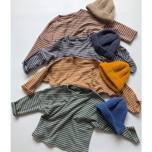 Spring Autumn Baby Girls Boys T-shirt Children Childrens 1-6Yrs Loose Kids Baby Girls Boys Long Sleeve Stripe T-shirt
