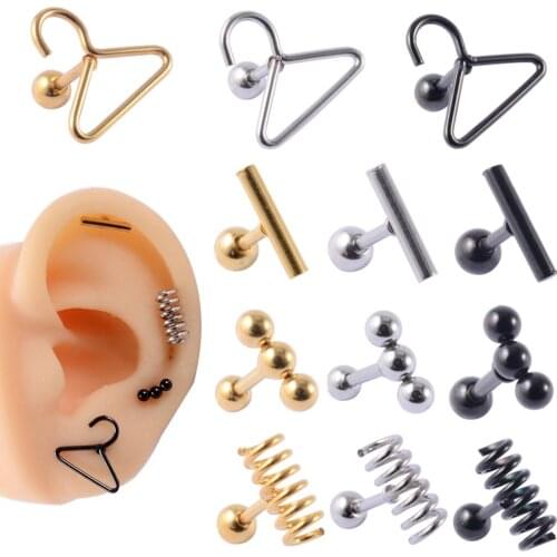 1Pc 16gX6mm Shaft Hanger Ear Studs Cartilage Helix Lobe Conch Ball Spring Upper Earrings Fashion Daith Piercings For Gift