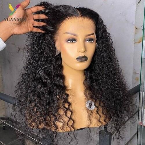 YUANMEI Curly Lace Front Wigs For Women Kinky Curly Wig Brazilian Human Hair Wigs Pre Plucked 13X4X1 Lace Frontal Wig