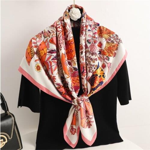 Women Twill Shawl Hijab Print 90cm Neckerchief Hair Band Elegant Grils Pareo Fashion Headband Scarves Bandana Foulard 2021 New