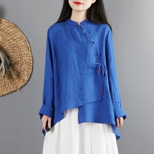 Ladies Chinese Tops 2021 New Blouses Spring Retro Oblique Shirt Qipao Cheongsam Top Hanfu Chinese Style Clothing Women 12408