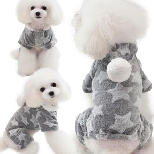 Winter Pet Dog Jumpsuit Clothes Puppy Cat Fleece Overalls Costume Hoodie Casual Stars Sweatshirt Pajamas for Teddy Small Dog Cat