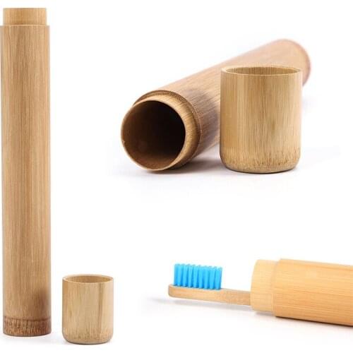 1PC Portable Toothbrush Storage Box Outdoor Travel Hiking Camping Round Bamboo Toothbrush Holder Organizer Bathroom Accessories