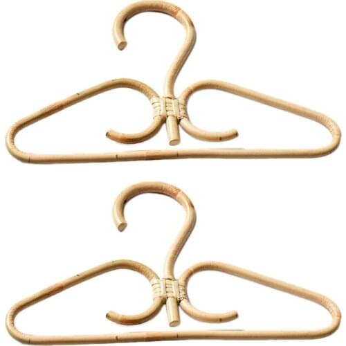 New 2Pcs Rattan Clothes Hanger Natural Rattan Hand-Woven 3 Hook Hanger for Home Wardrobe Clothing Store Decor