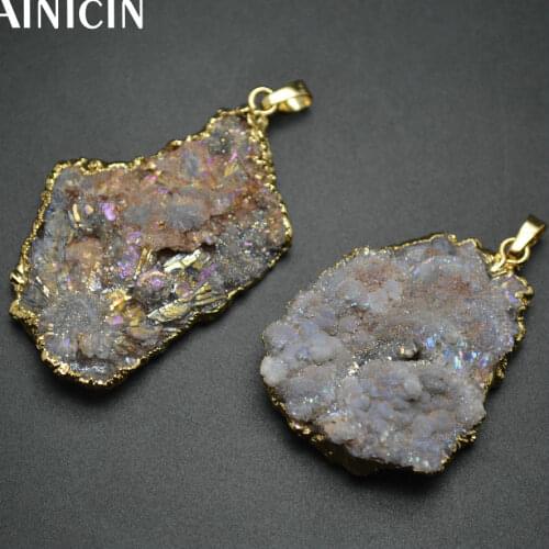 5pcs Free Form Shape Rainbow Color Color Mushroom Drusy Stone Pendants Fashion Women Jewelry Making Materials