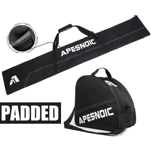 APESNOIC Padded Two-Piece Ski and Boot Bag Combo Water-Resistant Ski Boot Travel Bag Fit Skis with 5mm Foam Ski Gear Bag