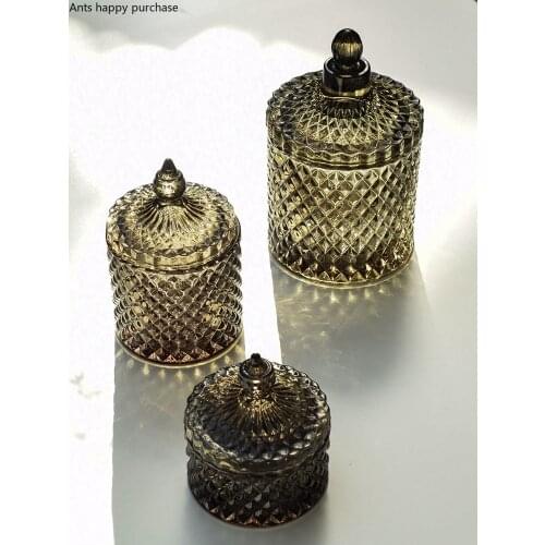 Modern Embossed Crystal Glass Storage Jar Jewelry Small Object Storage Box Transparent Exquisite Jar Living Room Home Decoration