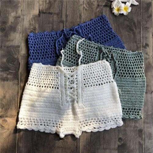 2019 Bikini Hollow Out Crochet Swimsuit Swim Trunks Knitted Bohemia Tassels Summer Monokini Separate Beachwear Knitted Shorts