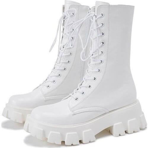 2021 PVC Transparent Heel Ankle Boots For Women White Lace Up Platform Boots Women Autumn INS Hot Women Chunky Motorcycle Boots