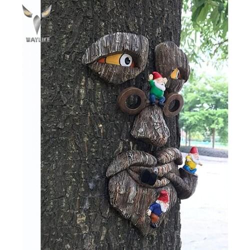 Tree Face Decor Outdoor Bark Ghost Facial Features Decoration Outdoor Creative Props Outdoor Garden Tree Sculpture Decoracion