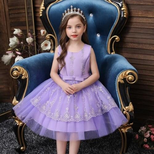 Children’S Wedding Bridesmaid Princess Child Sleeveless Mesh Embroidered Dresses For Girl Birthday Party Custome Baby Clothes