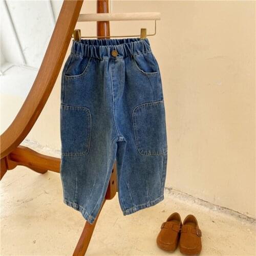 2021 Korea style girls boys denim pants autumn fashion kids long jeans pants 2-7 years