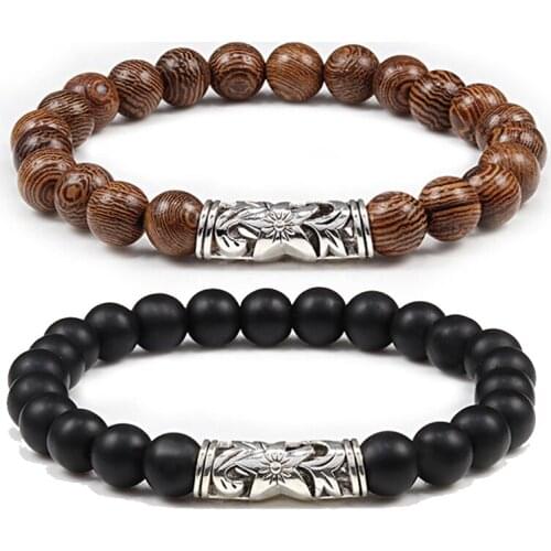 Lava Rock 8mm Beaded Elastic Bracelet Fashion Alloy Stars Natural Round Stone For Men/Women Prayer Jewelry Yoga Bracelets&Bangle
