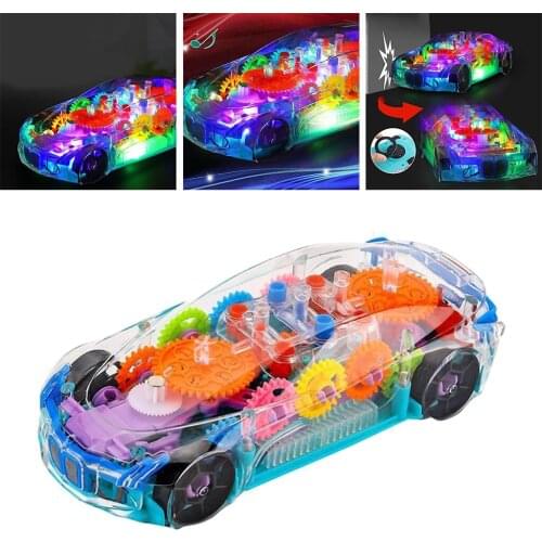 Electric Toy Car Universal Gear Mechanical Concept Colorful Light Music Cartoon Transparent Toy Car
