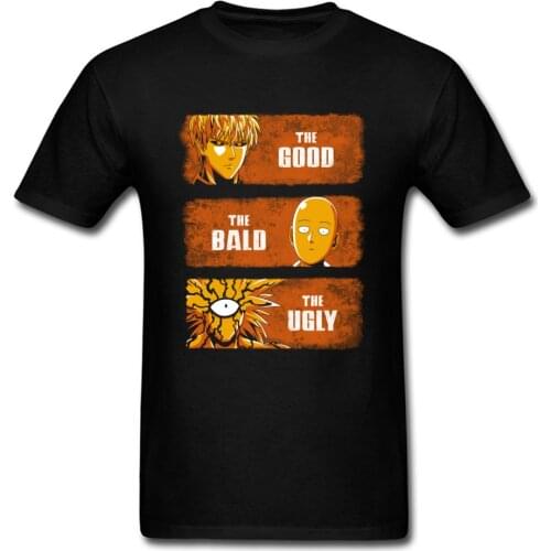 The Good The Bald And The Ugly One Punch Man T-shirt Funny Tops Tees Comic Clothing Japan Style Black T Shirts Hero TShirt