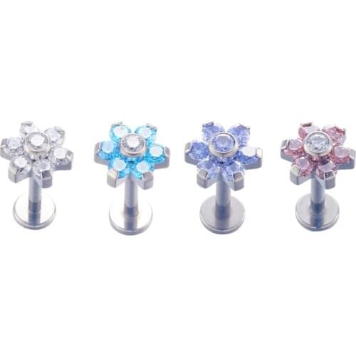 G23 Titanium Body Jewelry Internally Threaded Flower Labret Lip Ring Ear Cartilage Piercing