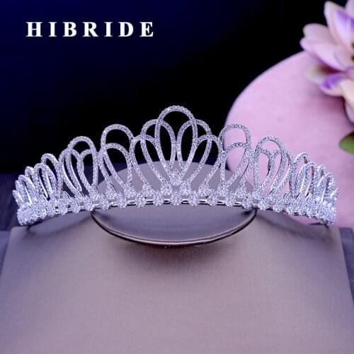 HIBRIDE New Flower Design Headband Noble Cubic Zircon Crown And Tiaras Bridal Hair Accessories For Wedding Gifts C-50