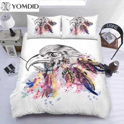 Reactive Printing Duvet Cover Sets Eagle Pattern Duvet Cover With Pillowcases Bedding Set Polyester Fabric Home Bedroom Decor