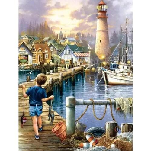 5D DIY Full Round/Square Diamond Painting Lighthouse Landscape 3D Embroidery Cross Stitch Rhinestone Mosaic Home Decor Art Y283