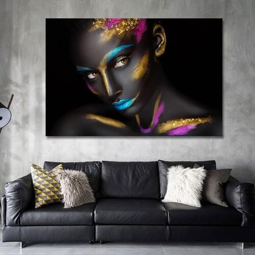 African Art Black and Gold Woman Oil Painting on Canvas Cuadros Posters and Prints Scandinavian Wall Art Picture for Living Room