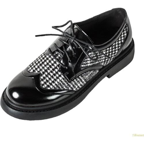 Japanned leather plaid cross-tied oxford shoes woman creepers platform shoes female footware shoes retro leather derby shoes