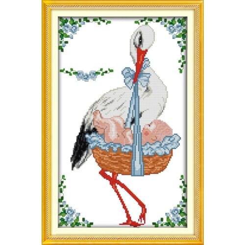 Red-crowned cranes with the baby (blue) cross stitch kit 14ct 11ct pre stamped canvas embroidery DIY handmade needlework