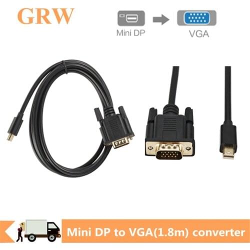 Grwibeou 1.8m Mini DisplayPort DP To VGA Cable Male to Male Displayport vga Connection Adapter 1080P for PC Laptop Projector