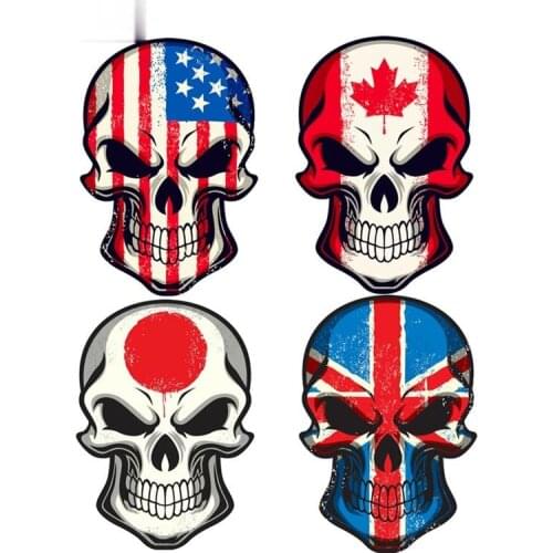 Fashion Car Stickers Janpanese UK British US Canada National Flag Skull Car Stickers on Motorcycle Vinyl Decal 17.3cm*12cm