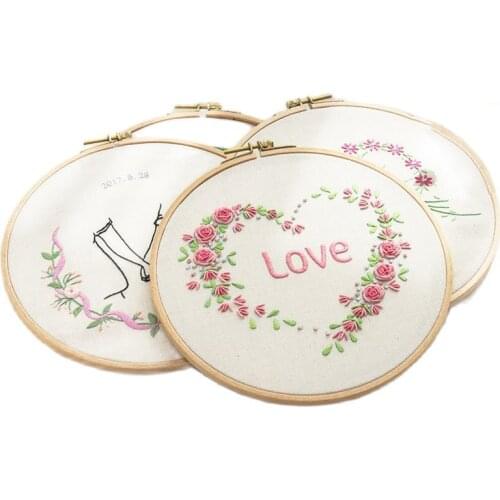 DIY Lover Flower Embroidery Kit with Hoop Needlework Pattern Printed Starter Kit for Beginners Sewing Art Craf Lover Gift