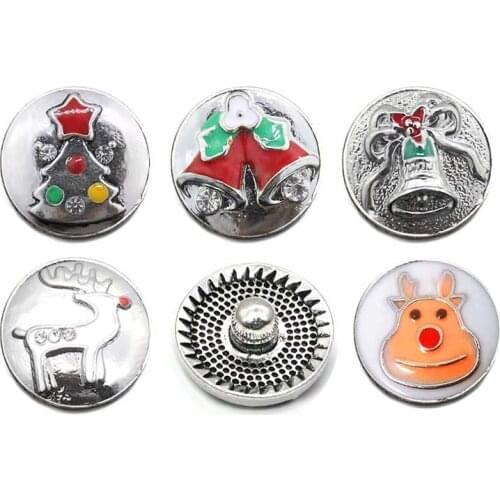 Wholesale w066 Christmas 18mm 20mm rhinestone metal button for snap button Bracelet Necklace Jewelry For Women Silver jewelry