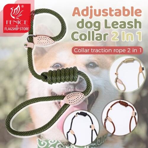 Fenice Dog Leash Collar 2 in 1 Durable Slip Rope Dog Leash Collar Adjustable Loop Collar Comfortable Small Meidum Large