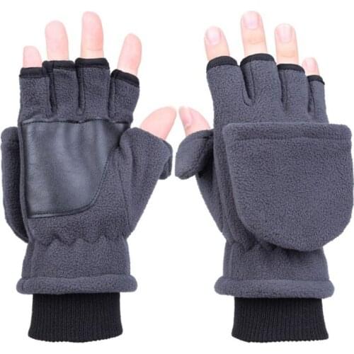 Women Men Winter Polar Fleece Half Finger Flip Gloves Double Layer Thicken Touch Screen Fingerless Convertible Mittens Wrist