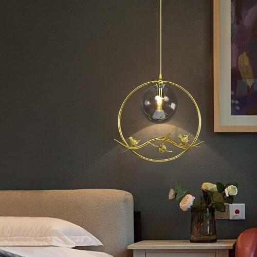Nordic Smoke gray glass ball bird pendant lights for living room bedroom villa indoor lighting fixtures loft decor led luminaire