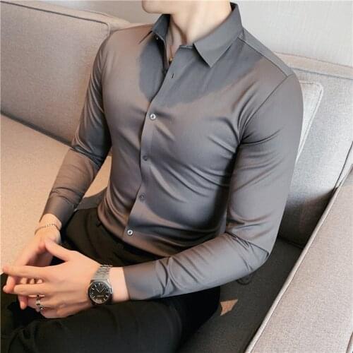 Plus Size 4XL-M Autumn Winter New Long Sleeve Men Dress Shirts Slim Fit Solid Non-Iron Business Casual Formal Wear Chemise Homme