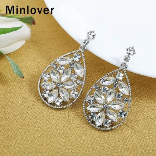 Minlover Sparkling FlowerMarquise Crystal Bridal Drop Earrings Silver Color Wedding Pandent Dangle Earrings Jewelry MEH1752