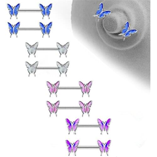 1PC New Enamel Butterfly Nipple Barbell Bar Stainless Steel Piercing Ring Body Piercing Jewelry Accessories Decor For Women