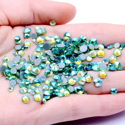 Sewing Fabric Garment Supplies Hotfix Rhinestones Peridot AB Flatback Strass Round Glass Iron On Glue Backing Stones