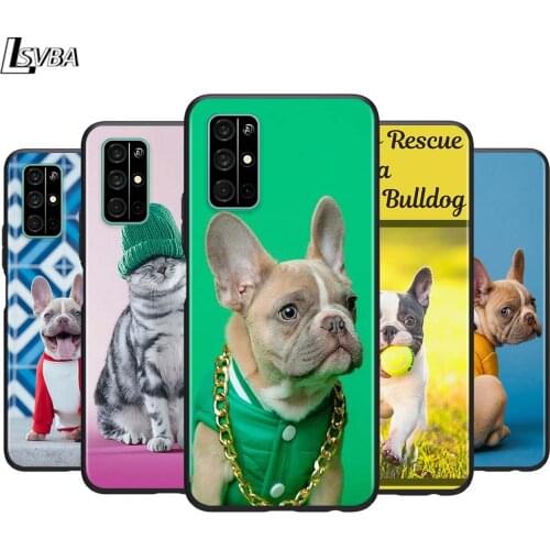 Cute bulldog cat for Huawei Honor V30 V20 Pro X10 9S 9A 9C 9X 8X 10 9 Lite 8 7 Pro Silicone Soft Black Phone Case