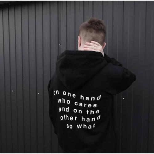 Skuggnas On One Hand Who Cares On The Other Hand So What Hoodie Sweatshirt Black Tumblr jumper casual harajuku aesthetic tops