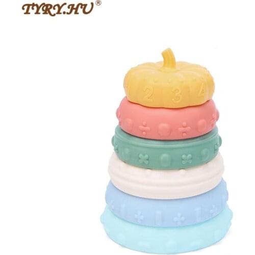 TYRY.HU Silicone Pumpkin Building Blocks 6pcs Silicone Teether Soft Jenga Building Blocks 3D Folding Educational Game Toys