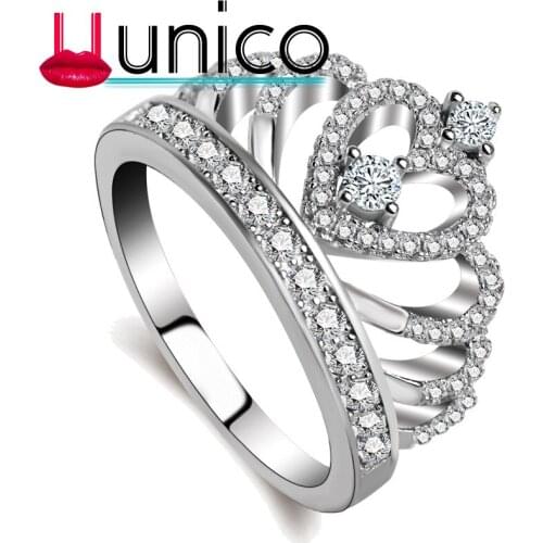 UUNICO 2020 new Fashion Silver color Rings Crystal Heart Rings Jewelry Womens Engagement Party ring Womens Crown Zircon Rings