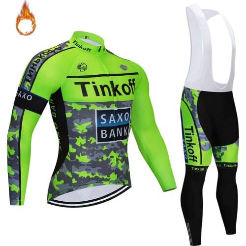 Cycling Jersey TINKOFF 2018 winter thermal fleece trousers BiB set MTB bicycle maillot ropa ciclismo hombre mountain bike